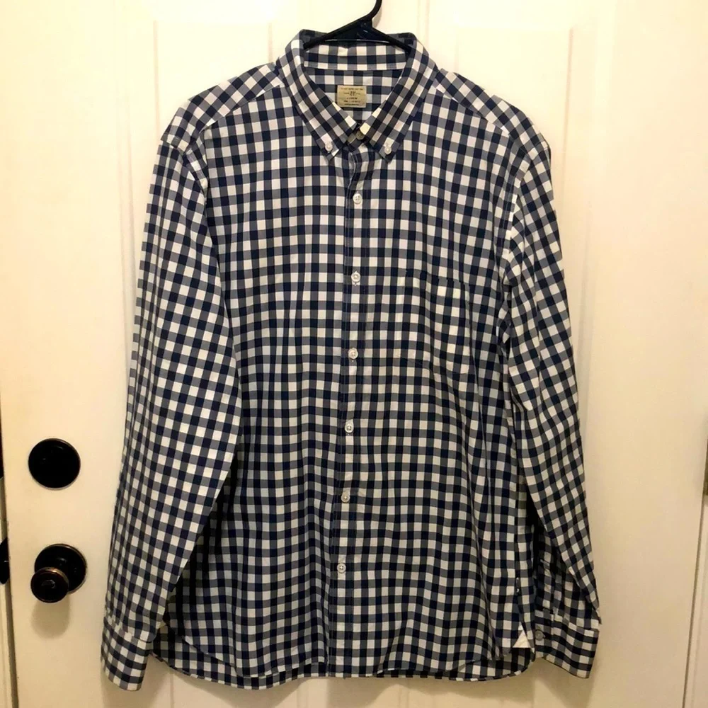 J Crew Buffalo Check Blue White Button Down Shirt Mens 16 - 16.5
